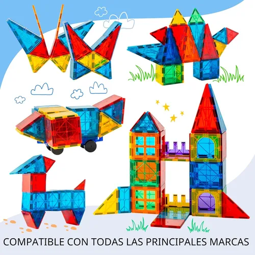 Miniatura 7 de SUNNY AUNTIE Juego de azulejos magnéticos de 125 piezas XL con bolsa de almacenamiento, azulejos magnéticos de construcción para niños de 3 a 8