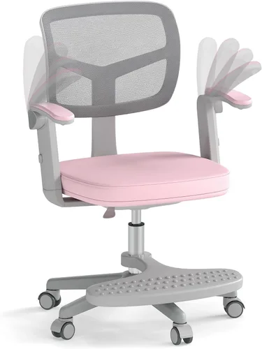 Miniatura 12 de HONEY JOY Silla de escritorio para niños, silla de estudio para niños con altura ajustable, reposabrazos/reposapiés, silla giratoria de malla