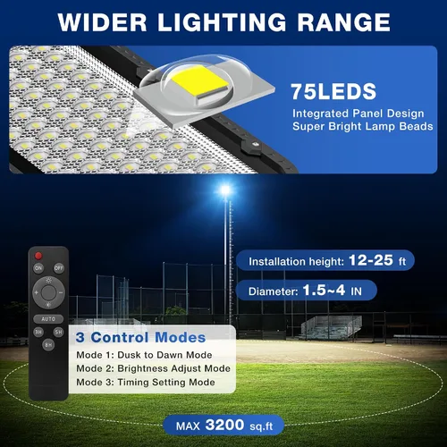 Miniatura 4 de OKPRO Luces solares de calle de 12000 W para exteriores, 6500 K, luces de estacionamiento comercial del atardecer al amanecer, impermeable, funciona