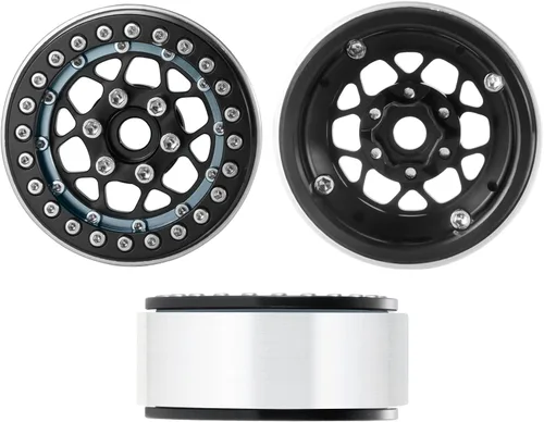 Miniatura 9 de Llantas Beadlock de 1.9 pulgadas, 4 unidades, juego de llantas de metal para 1/10 Axial Scx10 TRX-4 D90 CC01 90034 RC Crawler Car (negro y titanio)