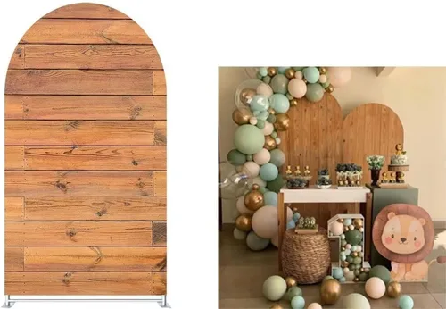 Telón de fondo de pared de madera de 2.5 x 6 pies, cubiertas arqueadas, fondo elástico para decoración de fiestas, bodas, banquetes, despedidas de