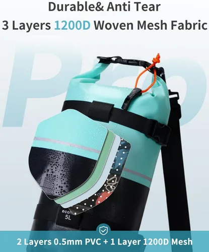 Miniatura 4 de ECOHUB - Bolsa seca impermeable para mujeres y hombres, 5 L/10 L/20 L, bolsa de almacenamiento seca ligera con tapa enrollable para viajes, kayak