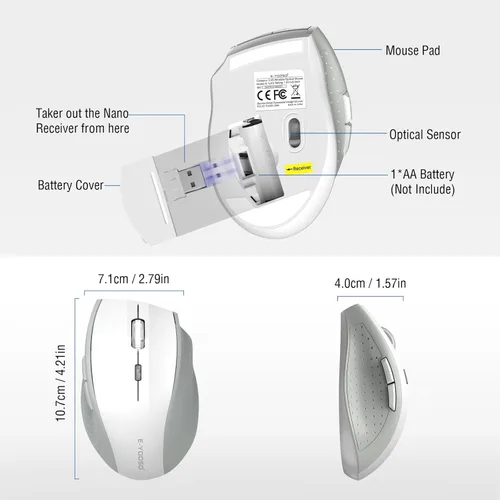 Miniatura 5 de E-YOOSO - Ratón inalámbrico para portátil, ratón óptico portátil para computadora, 6 botones, inalámbrico de 2.4GHz con receptor USB, DPI de 4800