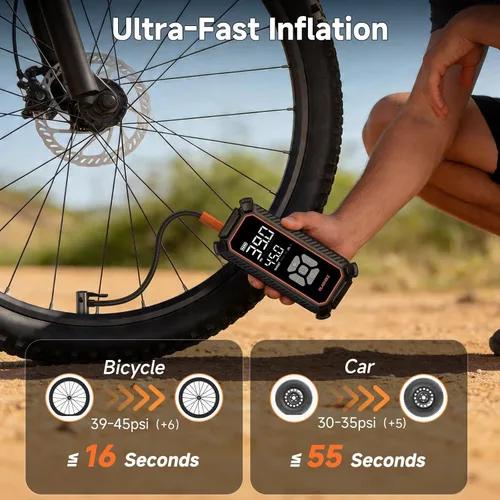 Miniatura 2 de OlarHike Inflador de neumáticos inalámbrico, compresor de aire portátil, bomba de bicicleta de 150 PSI con luz LED y medidor de presión digital