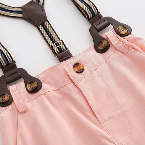 Miniatura 6 de Trajes de caballero para bebés, camisa de manga corta para bebé+pantalones con babero+corbata de lazo conjunto de ropa