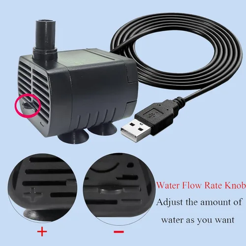 Miniatura 5 de Mini bomba sumergible USB, tubo de 1 M, CC 5 V, 0.7 W, bomba de banco eléctrica sin escobillas, fuente para mascotas, pequeño sistema hidropónico