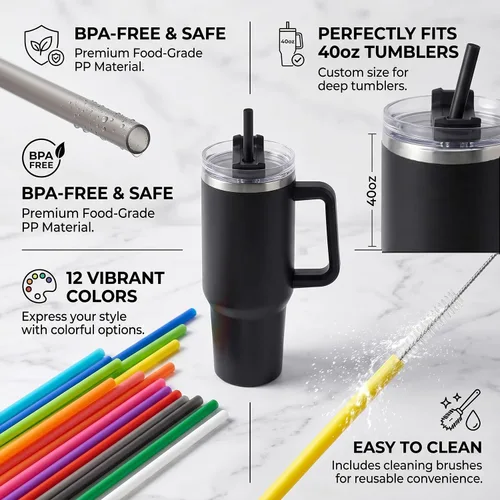 Miniatura 3 de ALINK Pajitas reutilizables para vaso Stanley de 40 onzas y 30 onzas, popotes de plástico duro de 12 pulgadas de largo, popote de repuesto de 12