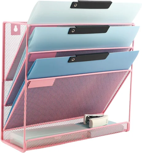 Miniatura 17 de EASEPRES Organizador de Archivos de Escritorio de Malla de 4 Niveles, Soporte de Organización de Documentos Colgante para Montaje en Pared, Estante