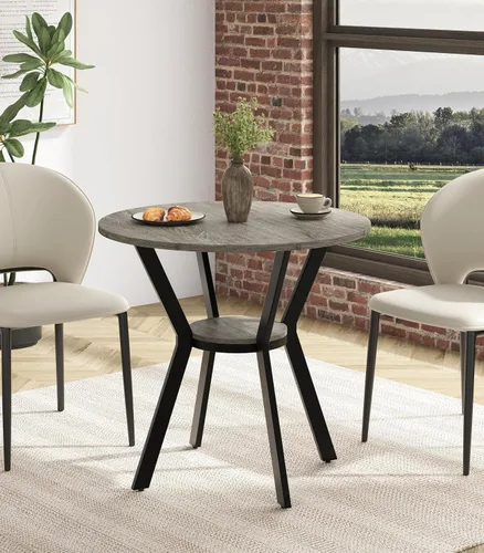 Miniatura 11 de Mesas redondas de cocina para 2-4, mesas de comedor pequeñas de 31.5 pulgadas con almacenamiento, mesa de comedor circular de madera rústica