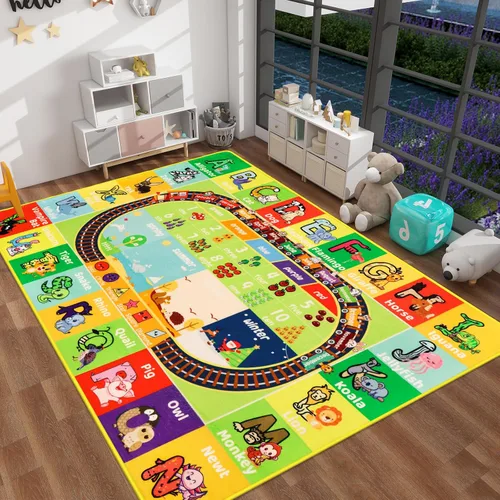 Miniatura 15 de Alfombra interactiva de aprendizaje del mundo oceánico de 3 pies 3 pulgadas x 5 pies con ABC, animales marinos, números y formas para niños pequeños