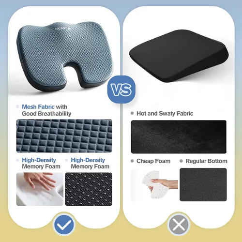 Miniatura 5 de Mureon Cojín para silla de oficina, cojín ergonómico grande de espuma viscoelástica para aliviar la presión de la cadera, soporte antideslizante