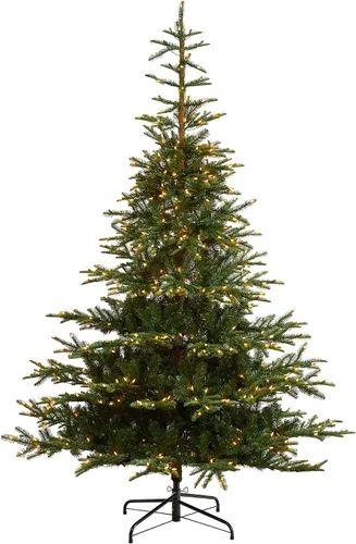 Miniatura 8 de Nearly Natural Árbol de Navidad artificial de pino de montaña de Colorado de 3 pies con 50 luces transparentes, 171 ramas flexibles y piñas de pino