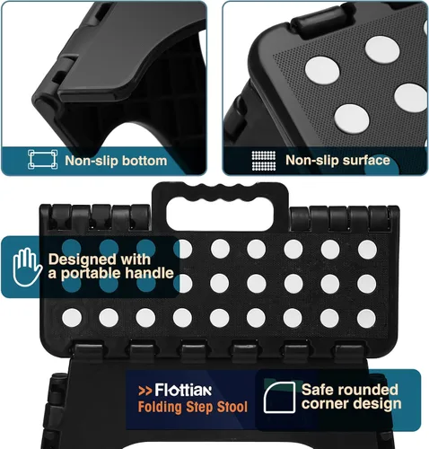 Miniatura 4 de Flottian Taburete plegable de 9 pulgadas para adultos y niños con capacidad para hasta 300 libras, taburetes plegables antideslizantes con asa
