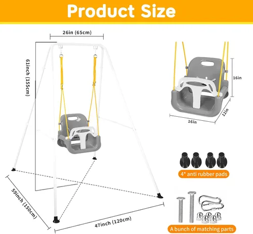 Miniatura 2 de Juego de columpios para niños pequeños, columpio 3 en 1 para patio trasero, juegos de columpios plegables para niños de 6 meses en adelante, fácil