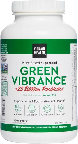 Vibrant Health, Green Vibrance, pastillas veganas de superalimentos, 240 unidades (paquete de 1)