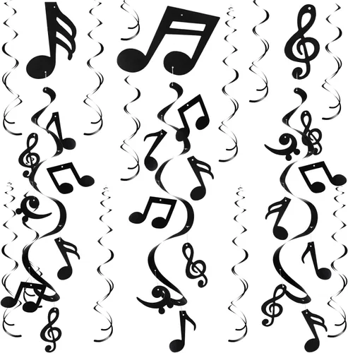 Spakon 84 piezas de notas musicales colgantes, remolinos musicales, decoraciones de fiesta temática musical, notas musicales, papel de aluminio,