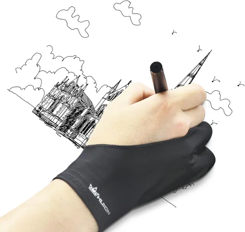 HUION Guante de dibujo de artista para tableta de dibujo, bocetos de papel, guante artístico con dos dedos para mano derecha e izquierda, reduce la