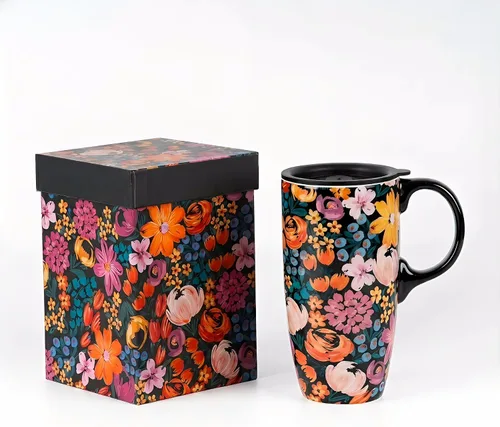 Miniatura 11 de Topadorn Taza de cerámica de 17 onzas con tapa y caja de regalo, diseño vintage de Hollywood, diseño de palomitas de maíz, taza de café con temática