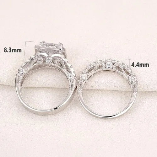 Miniatura 5 de Wuziwen Juego de anillos de compromiso de corte princesa para mujer, plata de ley, circonita cúbica