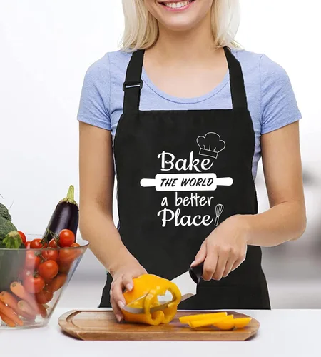 Miniatura 2 de Baking Lover - Delantal para mujer Bake the World a Better Place impermeable, ajustable, 2 bolsillos, delantal de cocina, regalo