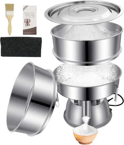 Miniatura 12 de Máquina automática de tamizado de polvo, tamizador de acero inoxidable de malla 30 y 50, tamizador vibratorio de 110V para harina y polvo, incluye 2