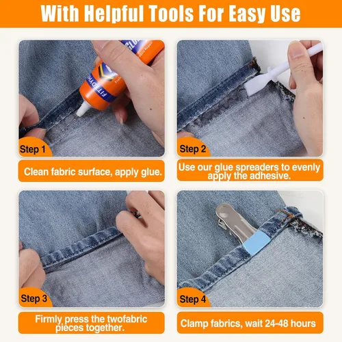 Miniatura 6 de 2 Pack de Pegamento para Tela Permanente, 60ML/2.02oz Pegamento Claro Lavable para Ropa, Adhesivo Súper para Tela para Strass, Parches, Ropa, Denim