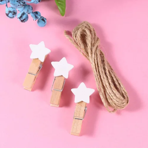 Miniatura 2 de HEALLILY 100 piezas Mini pinzas de madera con forma de estrella clips para colgar en la pared, clips de fotos, pinzas para fotos, clips