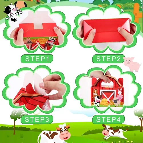 Miniatura 3 de Tallew Paquete de 24 cajas de regalo de fiesta de animales de granja, bolsas grandes de dulces de granero, cajas de regalo de regalo de feliz