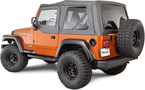 TACTIK Solo Tejido de Reemplazo de Techo Blando - Se Ajusta a Jeep Wrangler TJ 1997-2006 - Techo Blando de Tejido a Medida con Ventana Lateral y