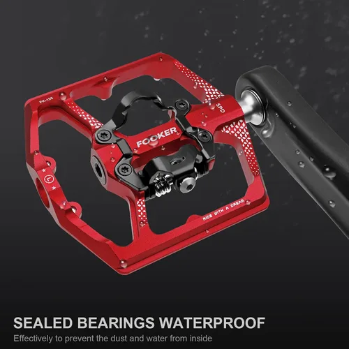 Miniatura 5 de FOOKER Pedales de bicicleta de montaña MTB, doble función plana y pedal, 3 rodamientos sellados plataforma plana compatible con pedal sin clip Rojo