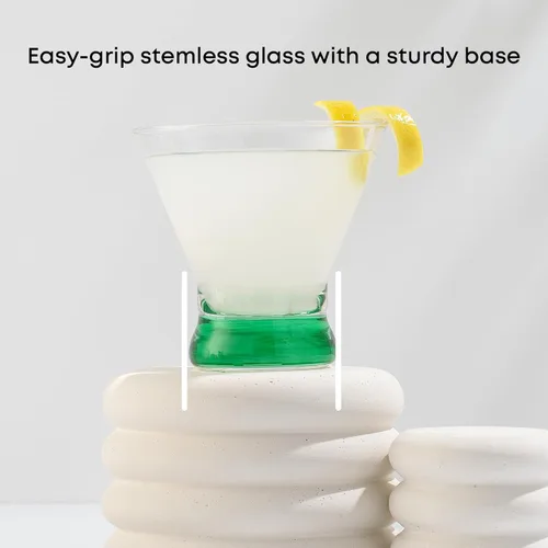 Miniatura 6 de JoyJolt Hue - Juego de 6 vasos de Martini de 7.5 onzas, base de vidrio de colores, vasos sin tallo para margarita, bar, cóctel de camarones, jugo