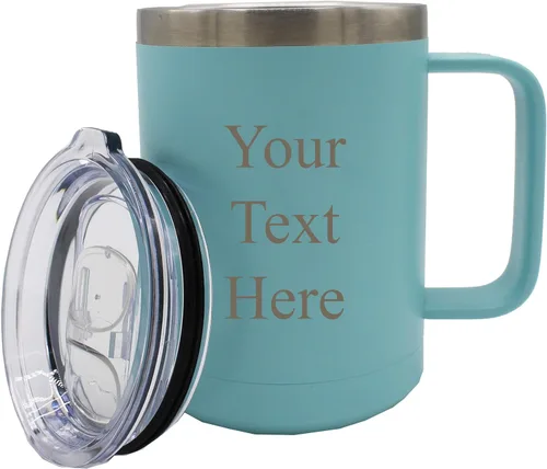 Miniatura 13 de My Personal Memories Taza de café personalizada con aislamiento de 15 onzas con asa y tapa, monograma y grabado con tu texto (negro)