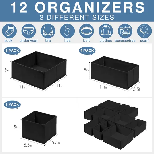 Miniatura 3 de Criusia Organizador de Cajones para Ropa Paquete de 12 - Organizadores de Closet Inodoros y Almacenamiento para Calcetines Ropa Interior Sostén