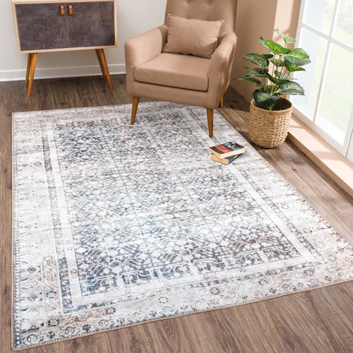 Miniatura 26 de Bloom Rugs - Alfombra lavable, antideslizante, de 1,83 x 2,74 m, color beige/blanco claro con borde tradicional, para sala de estar, dormitorio