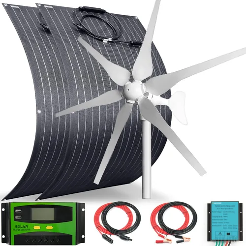 Miniatura 10 de Kit solar eólico de 500 W, sistema de 12 V fuera de la red: generador de turbina eólica de 400 W + 1 panel solar flexible ETFE de 100 W +