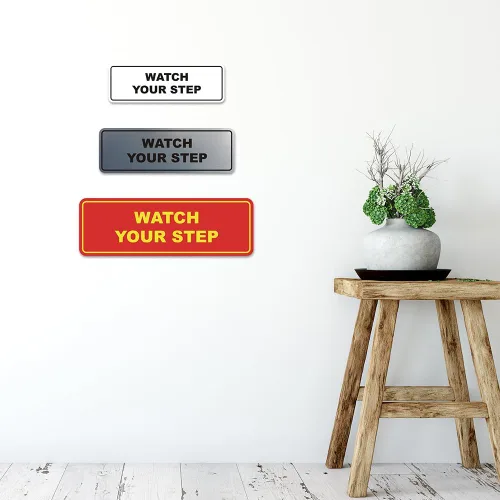 Miniatura 3 de Signs ByLITA Letrero estándar para pared o puerta con texto en inglés «Watch Your Step», señalización de salud y seguridad (negro), mediano