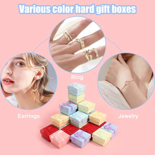 Miniatura 7 de Juego de 24 cajas de regalo, cajas de joyería de colores surtidos, pequeña caja de regalo dura para aretes de anillo, cajas de regalo de joyería