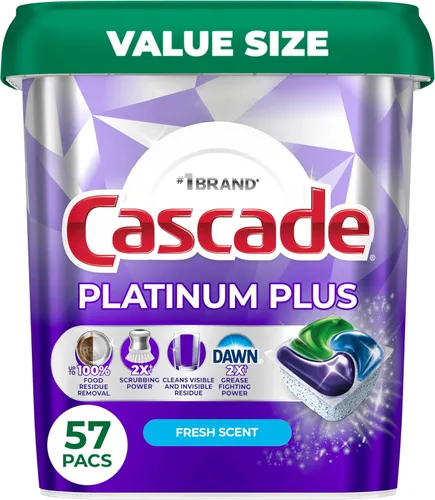 Miniatura 12 de Cascade Platinum Plus - Cápsulas para lavavajillas, detergente para lavavajillas, jabón detergente para platos, fresco, 19