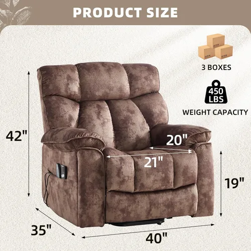 Miniatura 2 de CANMOV Power Lift - Silla reclinable para personas mayores con masaje por vibración y calefacción lumbar, silla elevadora eléctrica con bolsillo