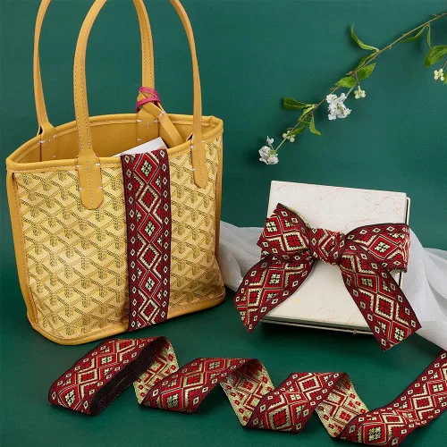 Miniatura 5 de PH PandaHall Cinta jacquard bohemia de 7.66 yardas, 2 pulgadas/2.0 in, rombos bordados, estilo étnico, cintas de poliéster con flecos para coser