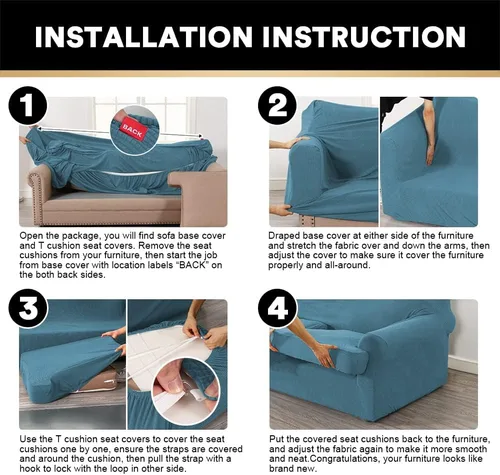 Miniatura 7 de PrinceDeco Funda de Sofá con Cojín en Forma de T de 4 Piezas, Fundas de Sofá para Sillón, Funda de Sillón Suave con 3 Fundas Individuales de Asiento