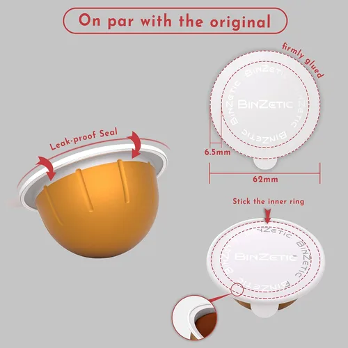 Miniatura 4 de BinZetic® Kit de recarga de cápsulas Vertuoline reutilizable, diseño de papel de aluminio fácil de cortar en la parte inferior y 100 tapas