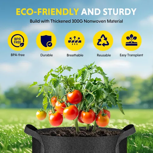 Miniatura 5 de iPower Paquete de 12 bolsas de cultivo de 1 galón, macetas de tela no tejida de aireación gruesa resistente con asas de nailon y 12 etiquetas