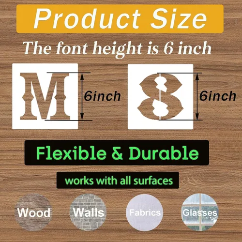 Miniatura 2 de Plantillas de letras y números de 6 pulgadas, 38 plantillas de manualidades del alfabeto, plantillas de dibujo de plástico reutilizables para pintar