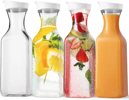Miniatura 9 de DilaBee Jarra de agua de plástico con tapa, jarra cuadrada para bebidas, leche, batidos, té helado, suministros de barra de mimosa, sin BPA, no apta