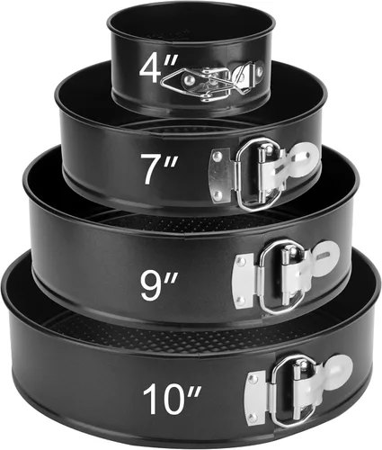 Miniatura 7 de Juego de Moldes Desmontables de 4 Piezas, Moldes para Pasteles de 4/7/9/10 pulgadas con Protector de Silicona a Prueba de Fugas, Antiadherentes a