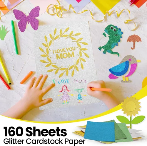 Miniatura 7 de Zhanmai 160 hojas de cartulina con purpurina, 20 colores, papel grueso con purpurina para el regreso a la escuela, suministros para manualidades