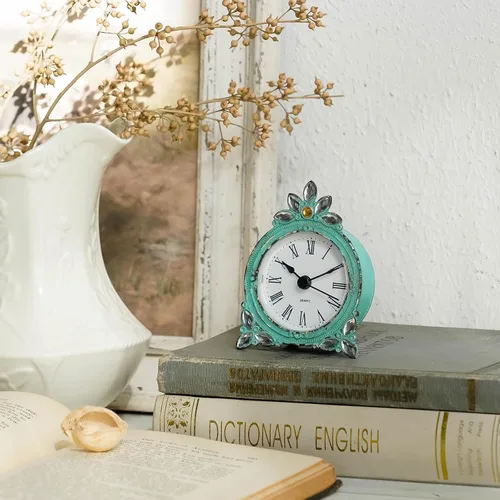 Miniatura 2 de NIKKY HOME - Reloj de mesa mini de cuarzo peltre vintage con cristal brillante de strass, 2.87 x 1.37 x 3.87 pulgadas, Aqua