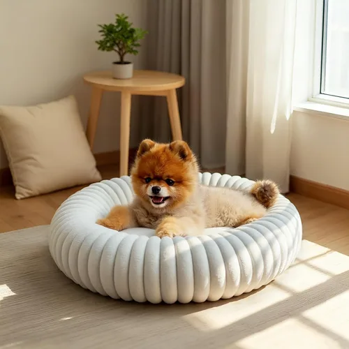 Miniatura 9 de Camas calmantes para perros grandes, cama para perros acolchonada de dona de piel sintética, almohada redonda y esponjosa, cama lavable para Marrón