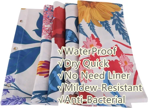 Miniatura 6 de RosieLily Cortinas de ducha, juego de cortinas de ducha florales con 12 ganchos, cortinas de ducha coloridas florales y hojas, decoración de baño